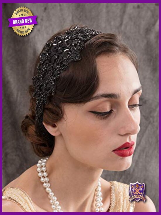 Vintage Rhinestone Flapper Headband Elastic 1920s Gatsby Hair Accessory main image 4